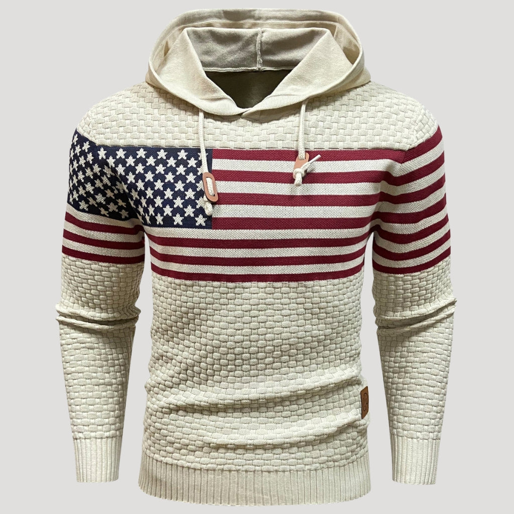 Men’s American Flag Graphic Hoodie Casual Knit Pullover Top