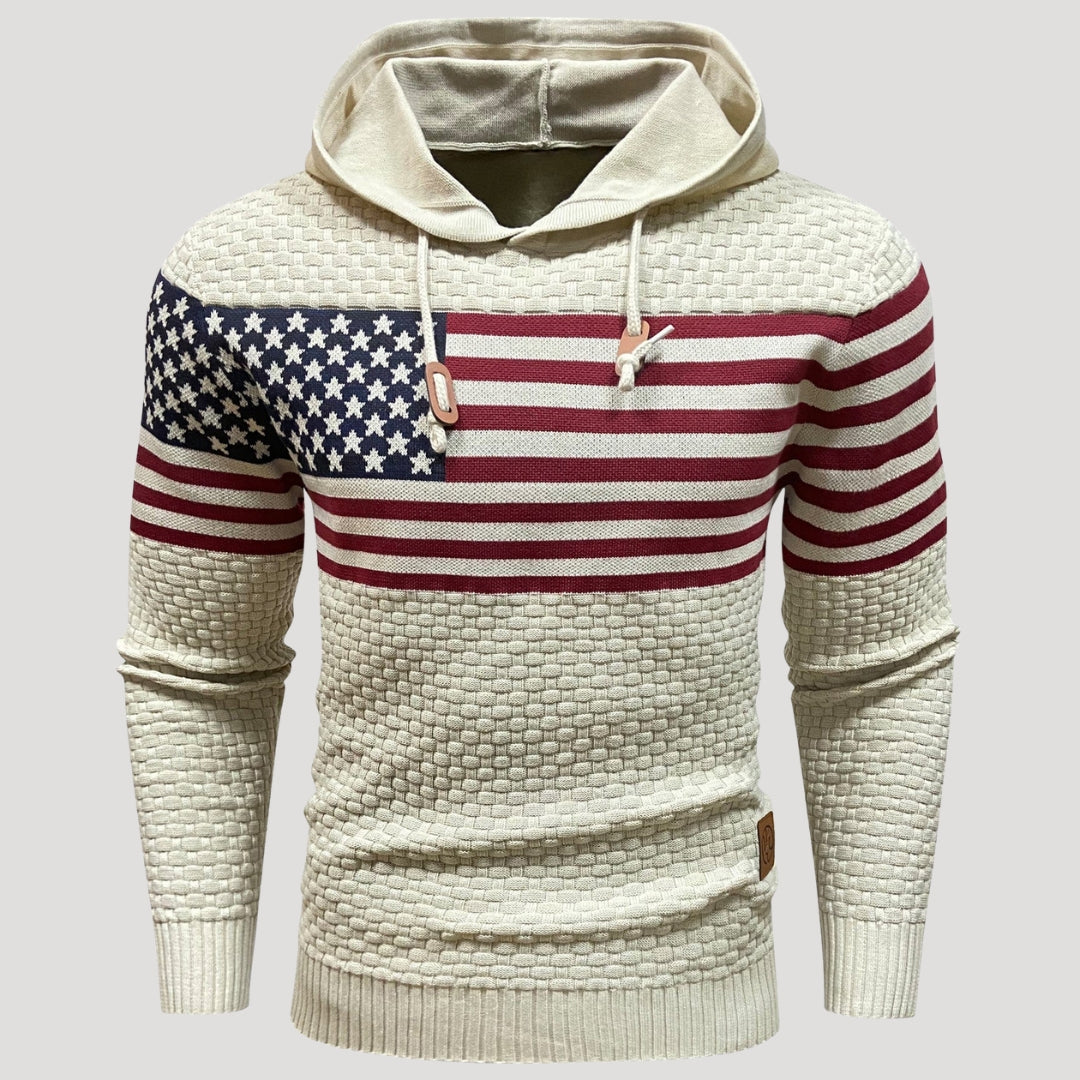 Men’s American Flag Graphic Hoodie Casual Knit Pullover Top
