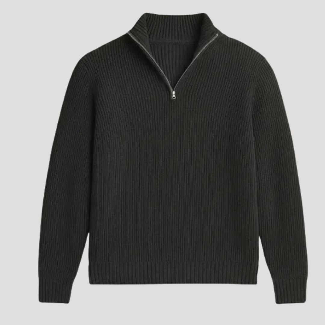 Mens Ribbed Knit Quarter Zip Sweater Long Sleeve Casual Jumper