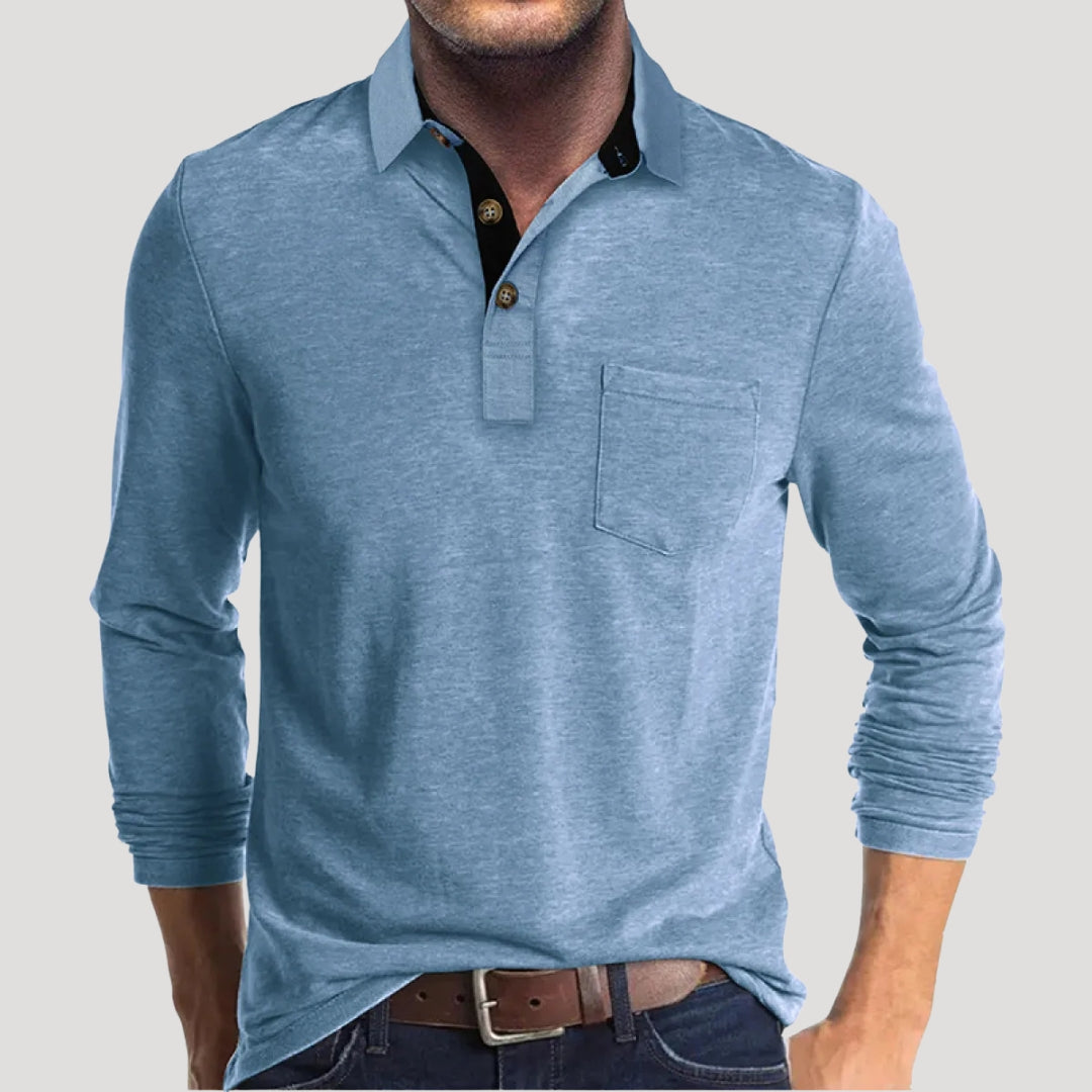 Men’s Long Sleeve Henley Polo Shirt Casual Knit Top