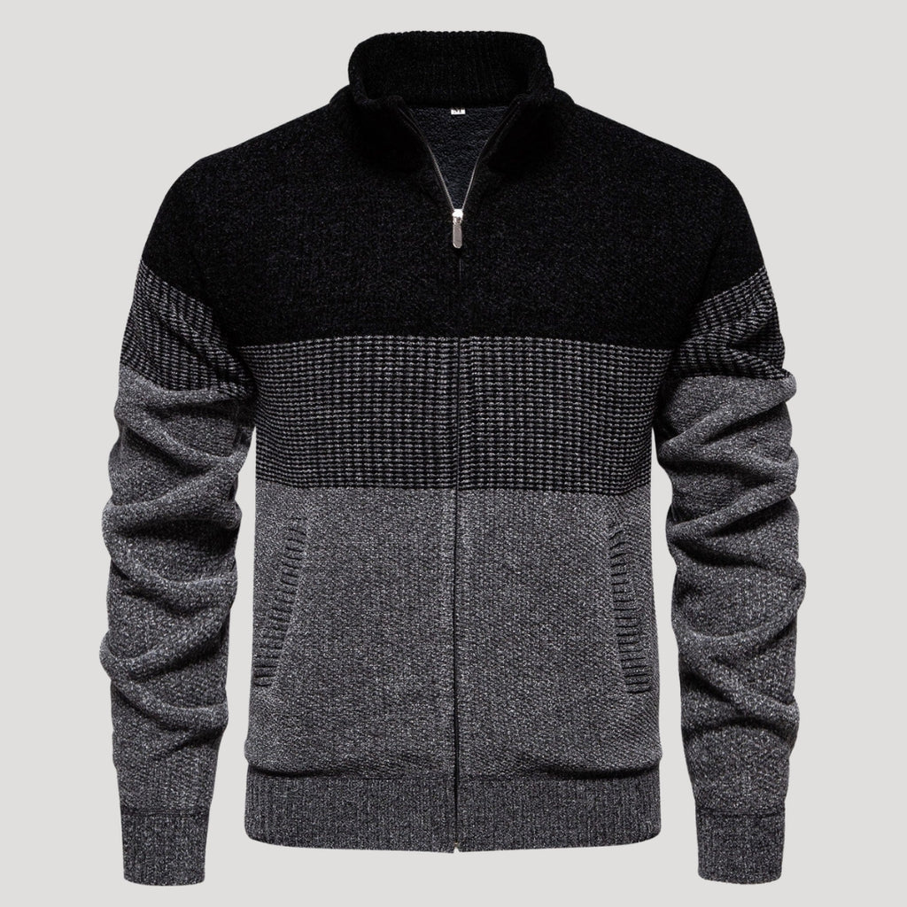 Men’s Color Block Zip Sweater Casual Knit Cardigan Jacket