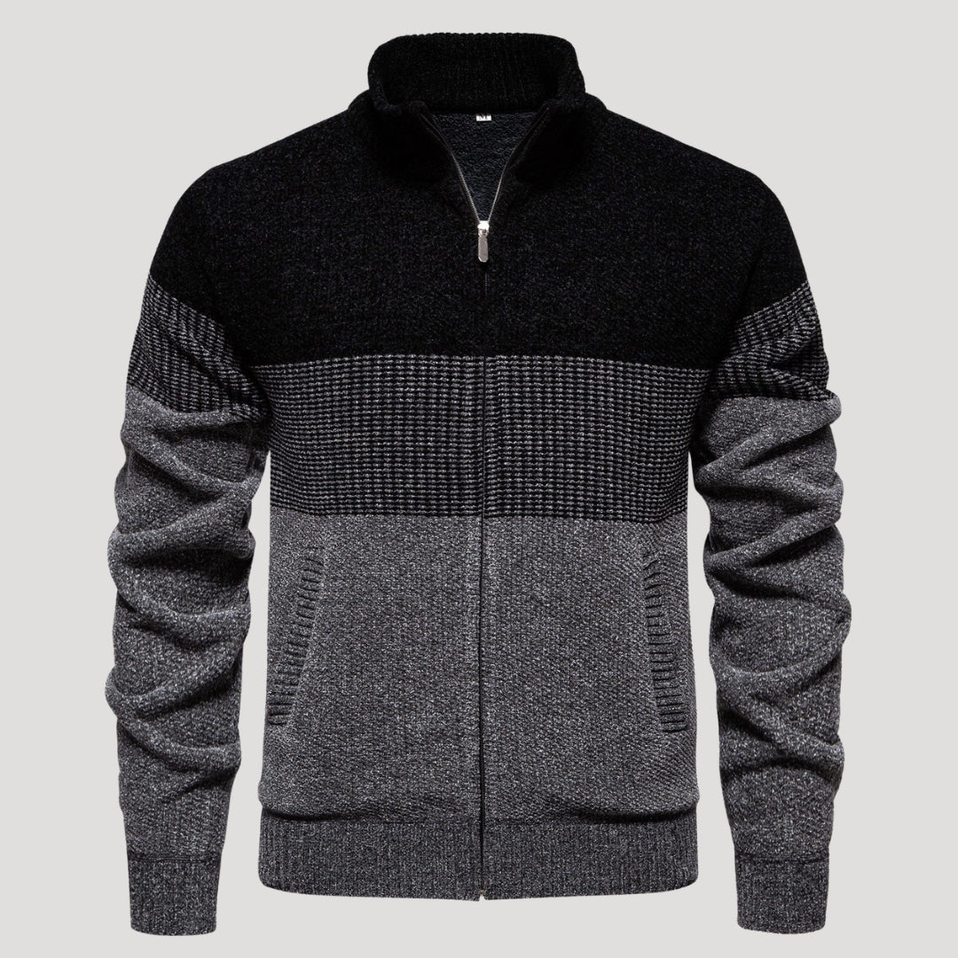 Men’s Color Block Zip Sweater Casual Knit Cardigan Jacket