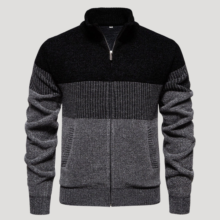 Men’s Color Block Zip Sweater Casual Knit Cardigan Jacket
