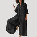 Women Linen Maxi Shirt Dress Long Sleeve Relaxed Fit