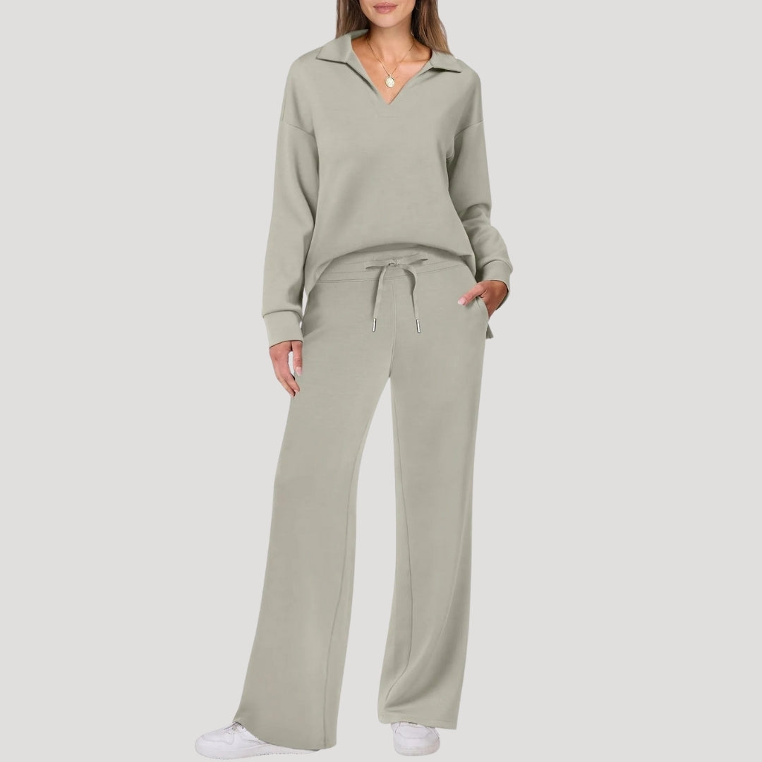 Women’s Lounge Set Long Sleeve Top Wide Leg Pants Outfit