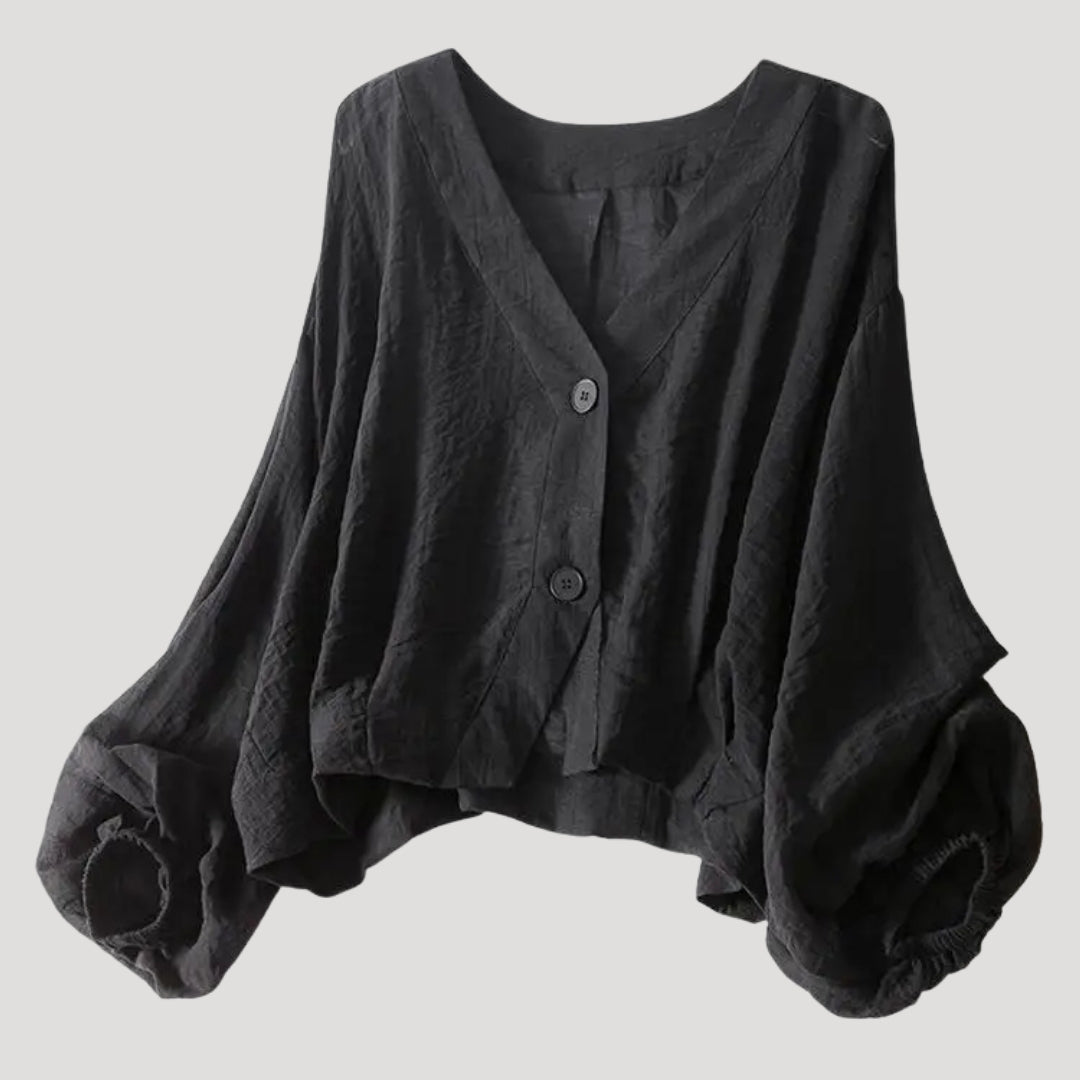 Women’s Blouse V Neck Long Sleeve Button Cropped Loose