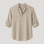 Men’s Long Sleeve Linen Shirt with Mandarin Collar Relaxed Style