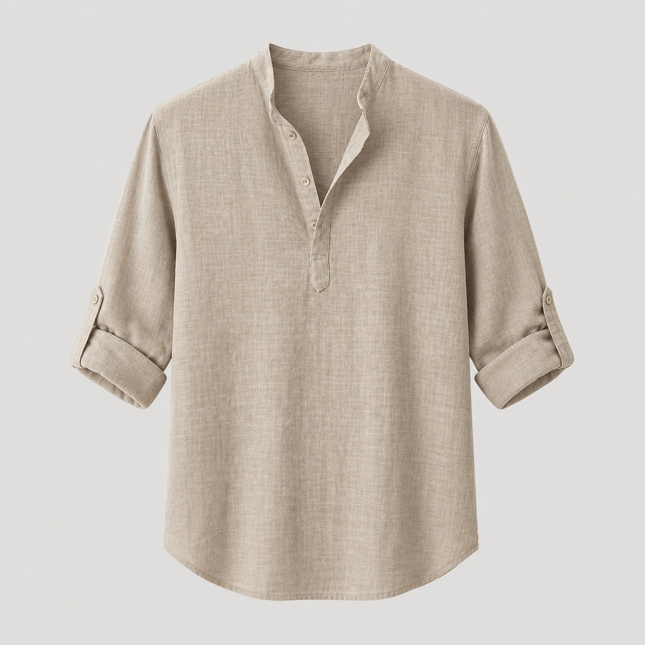 Men’s Long Sleeve Linen Shirt with Mandarin Collar Relaxed Style