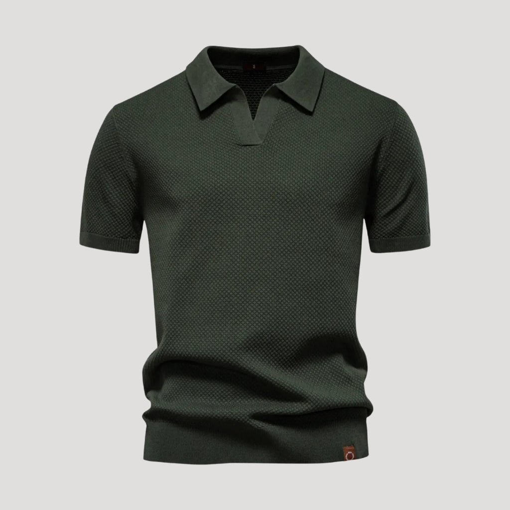 Men’s Short Sleeve Henley Polo Shirt Casual Knit Top