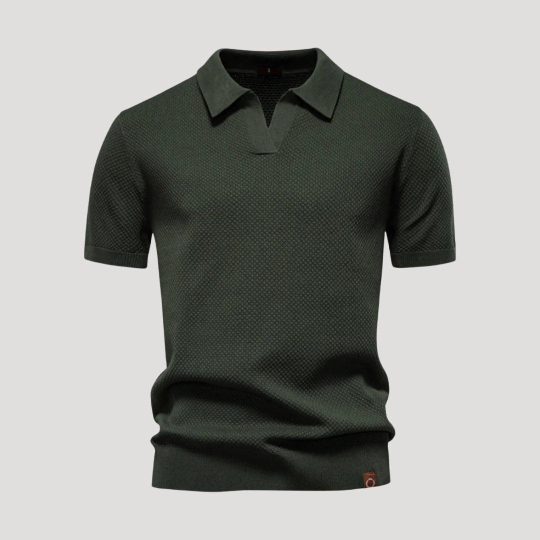 Men’s Short Sleeve Henley Polo Shirt Casual Knit Top