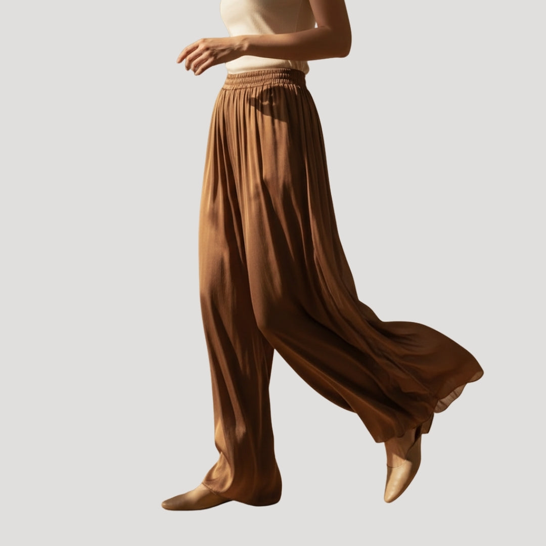 Women’s Pleated Wide Leg Pants Elastic Waist Flowy Lightweight