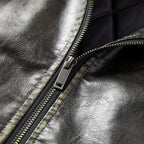Men’s Distressed Leather Jacket With Zip Pockets And Collar