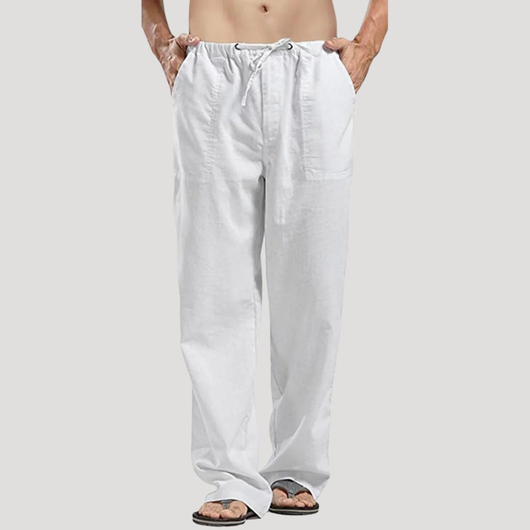 Men’s Linen Pants Drawstring Relaxed Fit Casual Trousers
