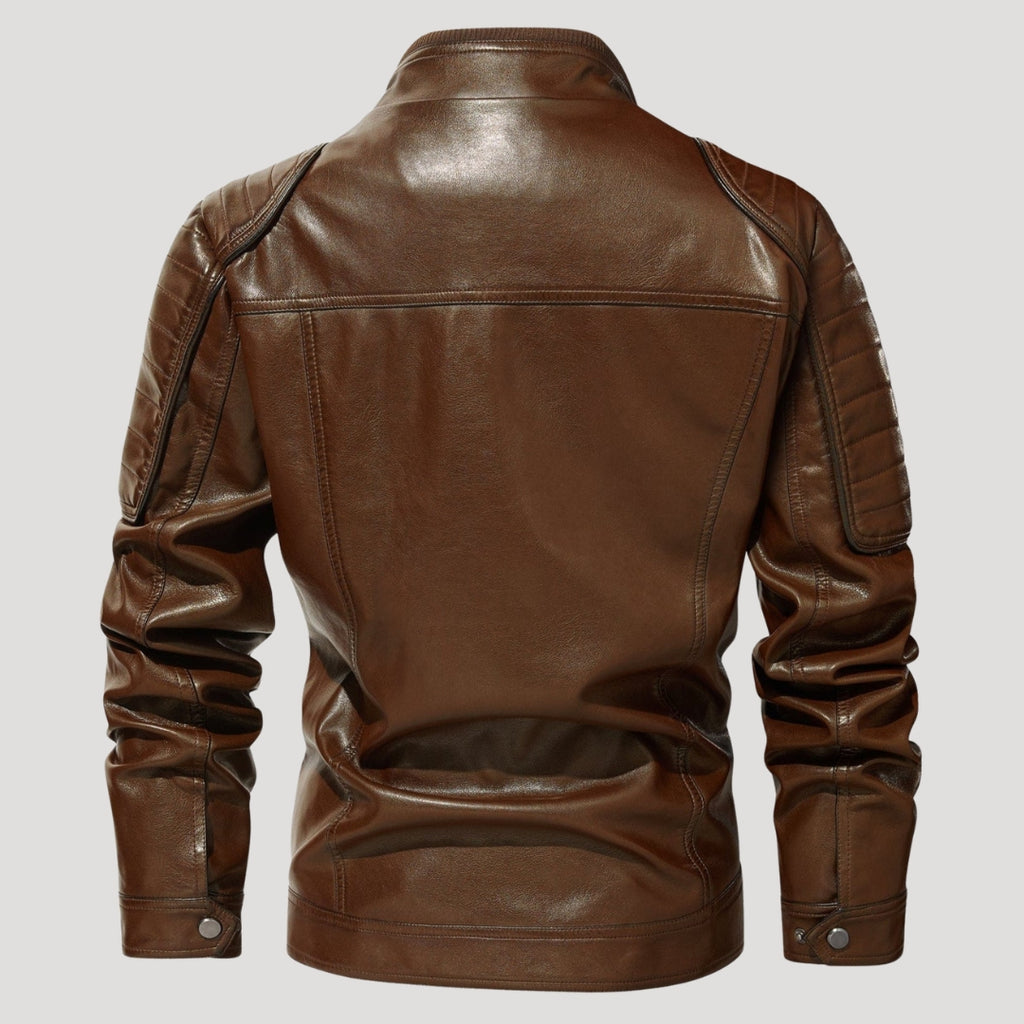 Men’s Brown Leather Cafe Racer Jacket With Quilted Shoulders