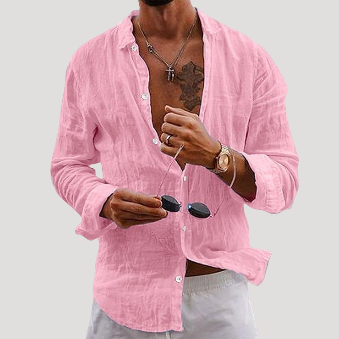Mens Linen Shirt Long Sleeve Button Casual