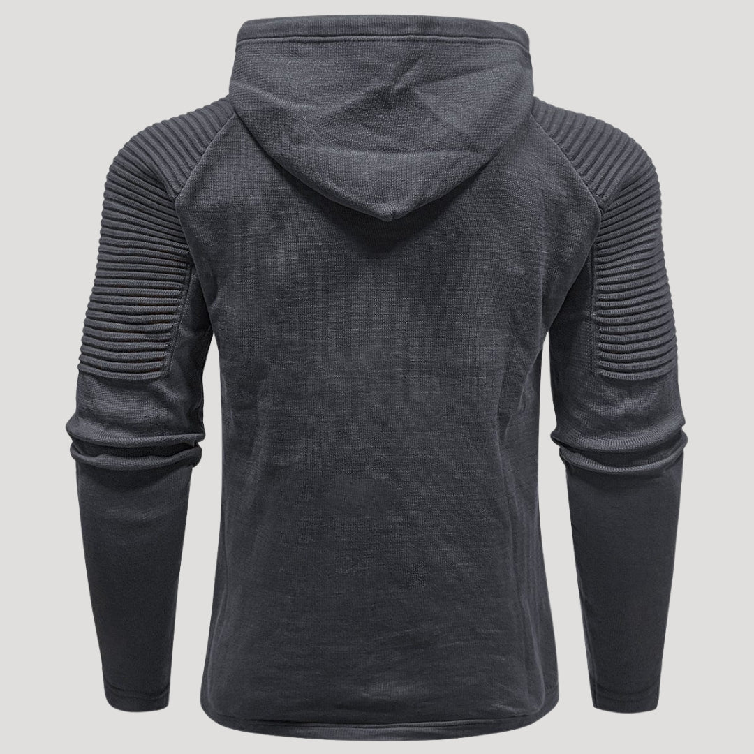Men’s Knit Pullover Hoodie Ribbed Sleeve Sweatshirt