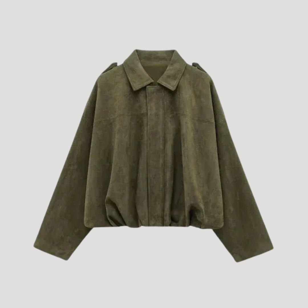 Dámska Semišová Bomber Bunda Na Zips Krátka Voľná S Golierom