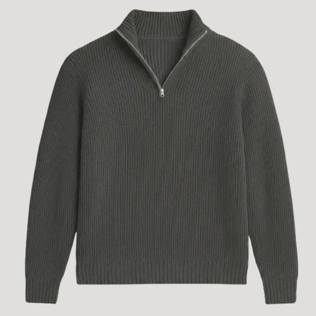 Mens Ribbed Knit Quarter Zip Sweater Long Sleeve Casual Jumper