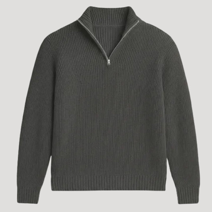 Mens Ribbed Knit Quarter Zip Sweater Long Sleeve Casual Jumper