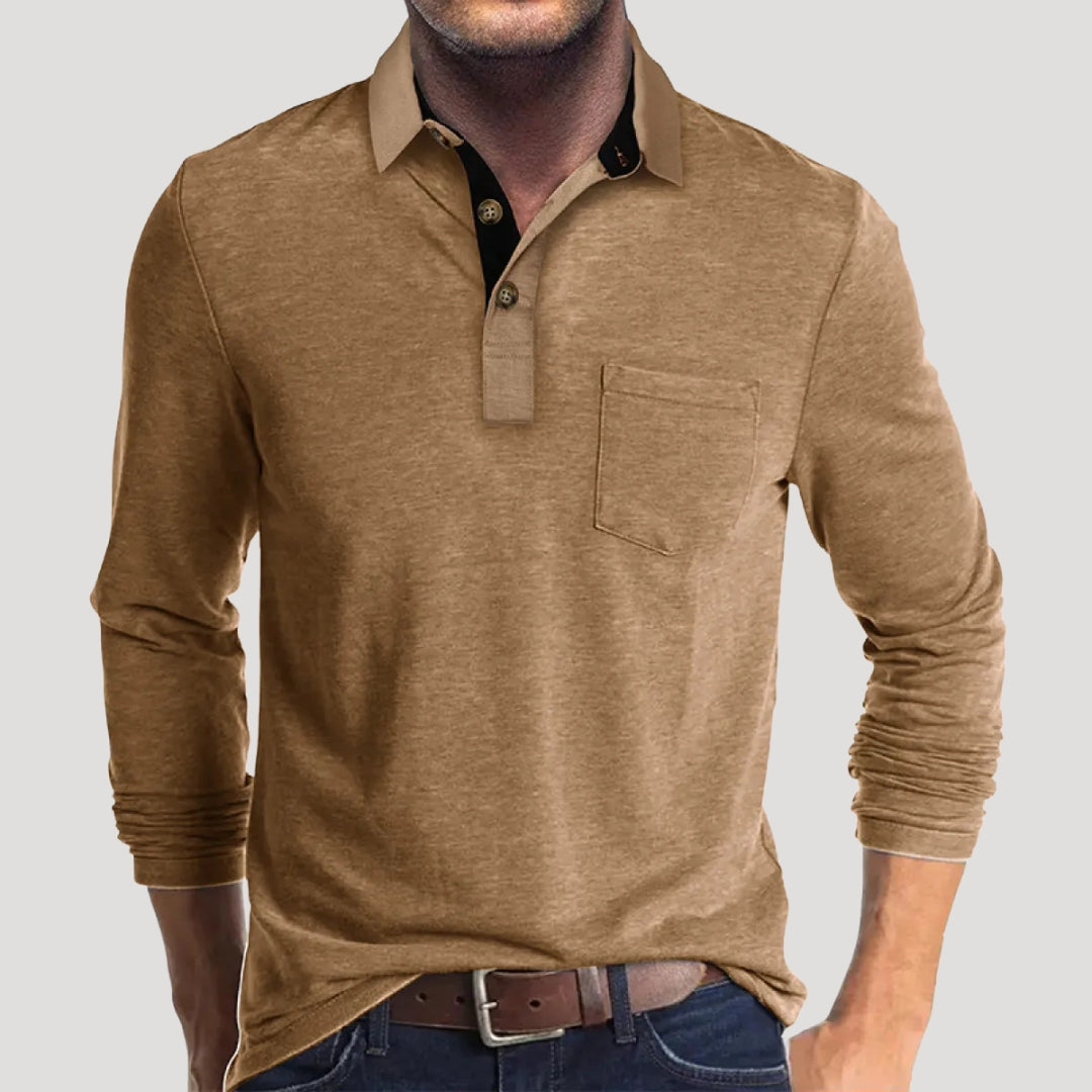 Men’s Long Sleeve Henley Polo Shirt Casual Knit Top