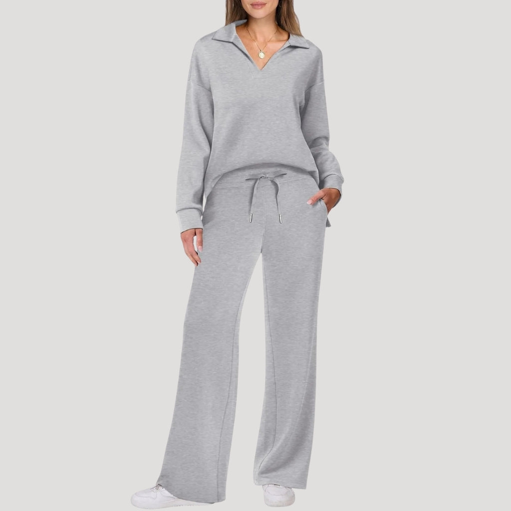 Women’s Lounge Set Long Sleeve Top Wide Leg Pants Outfit
