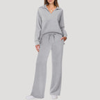 Women’s Lounge Set Long Sleeve Top Wide Leg Pants Outfit