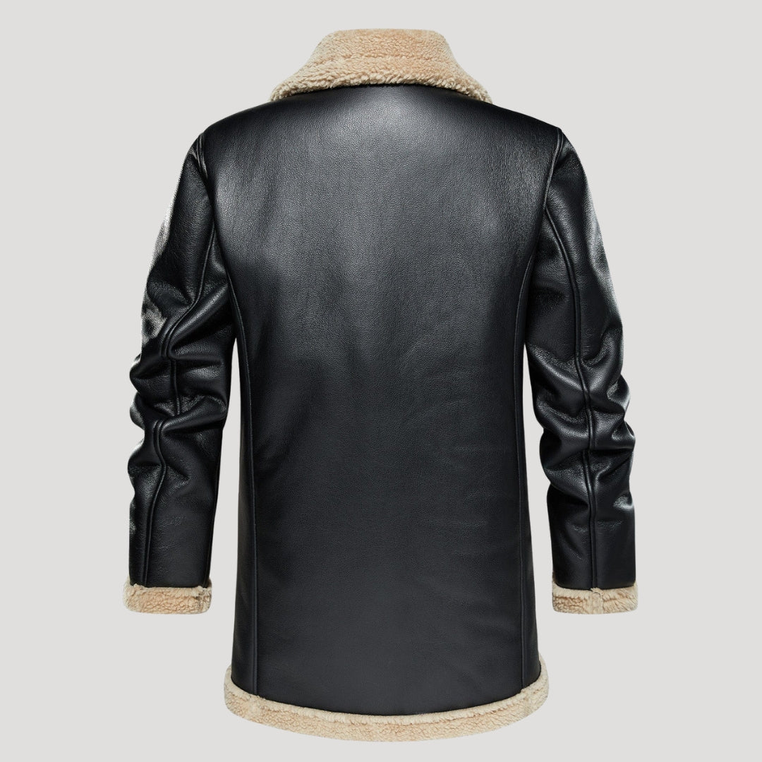 Men’s Leather Aviator Coat Sherpa Lined Button Outerwear