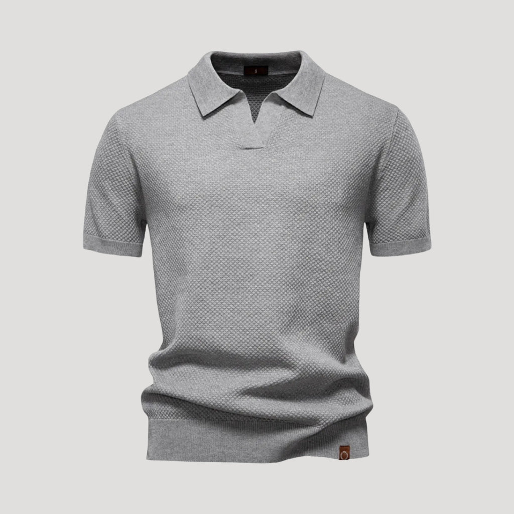 Men’s Short Sleeve Henley Polo Shirt Casual Knit Top