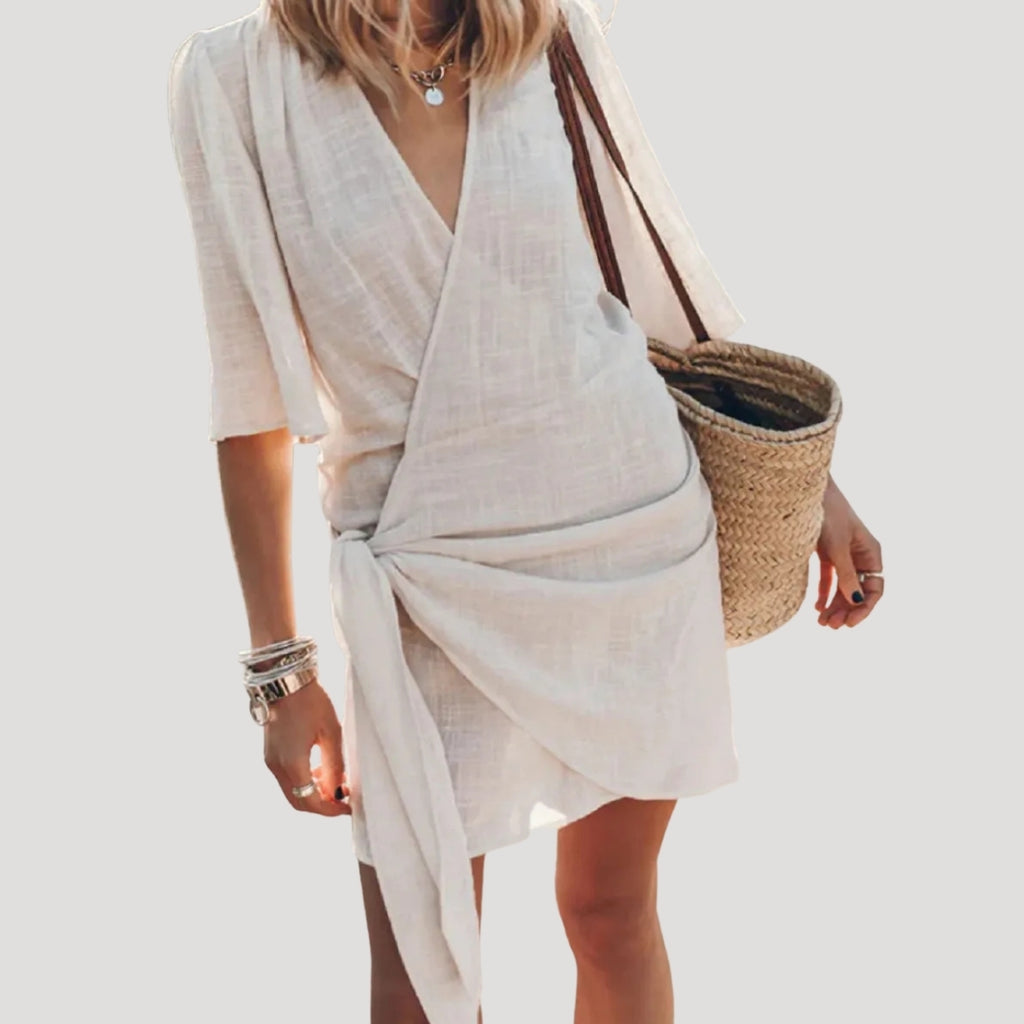 Women’s Wrap Mini Dress Short Sleeve Tie Waist Sundress