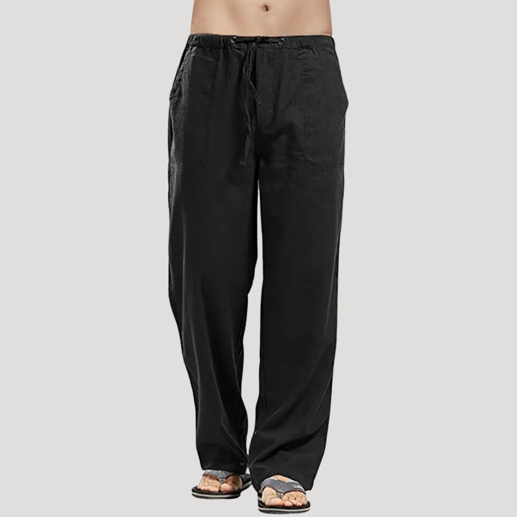 Men’s Linen Pants Drawstring Relaxed Fit Casual Trousers