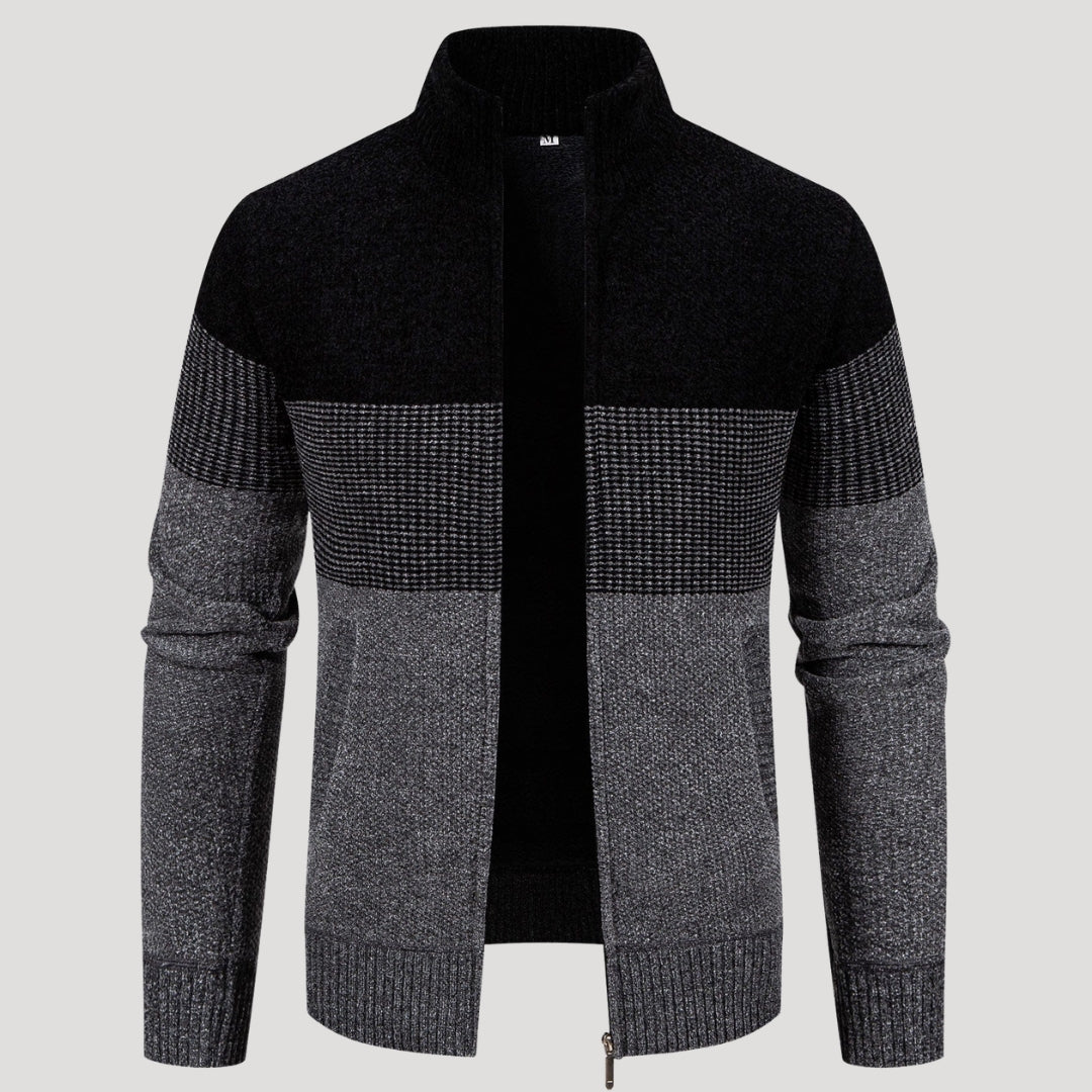 Men’s Color Block Zip Sweater Casual Knit Cardigan Jacket
