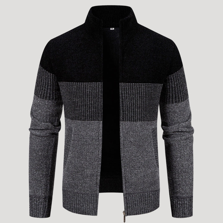 Men’s Color Block Zip Sweater Casual Knit Cardigan Jacket