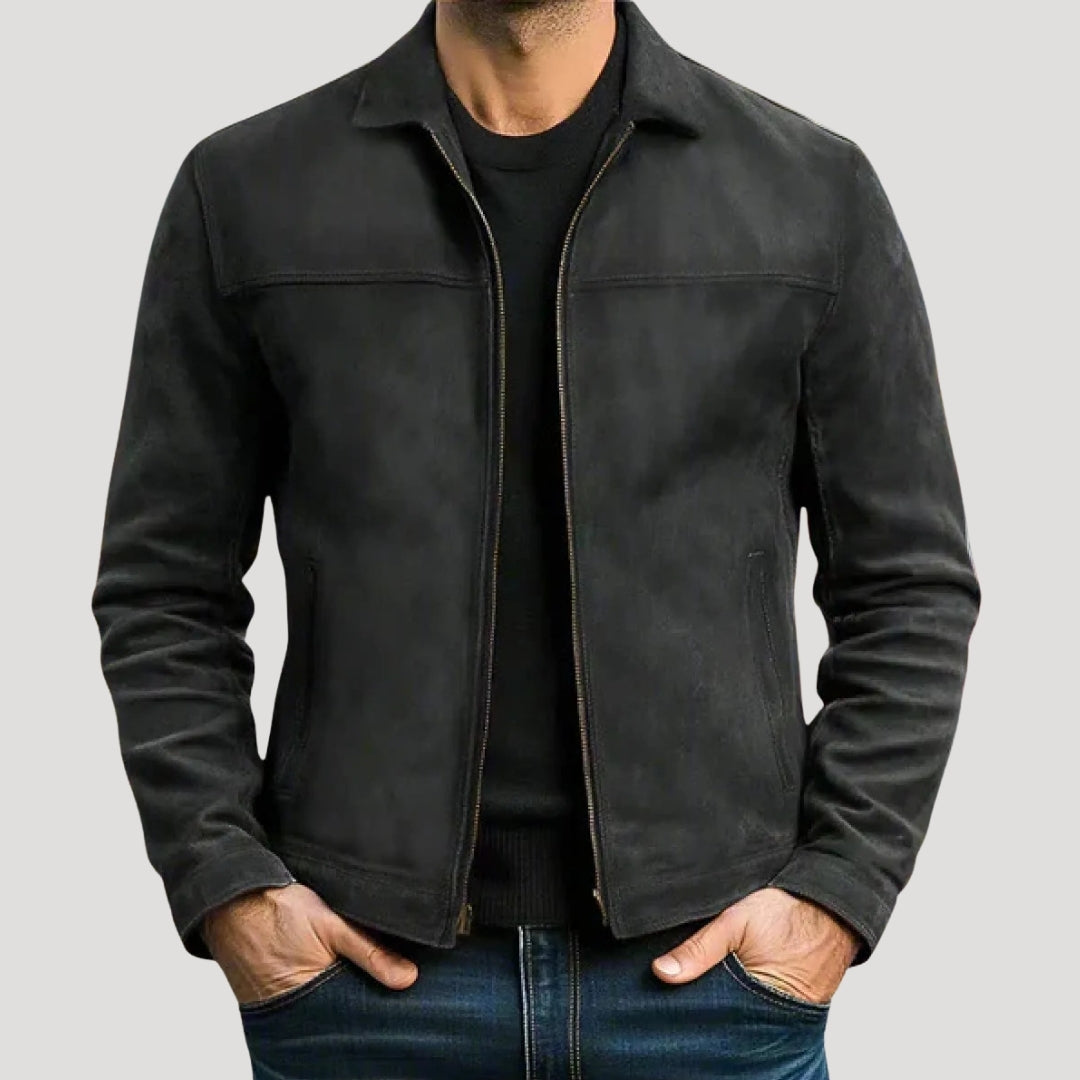 Men’s Leather Jacket Zip Up Casual Motorcycle Coat Slim Fit