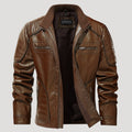 Men’s Brown Leather Cafe Racer Jacket With Quilted Shoulders