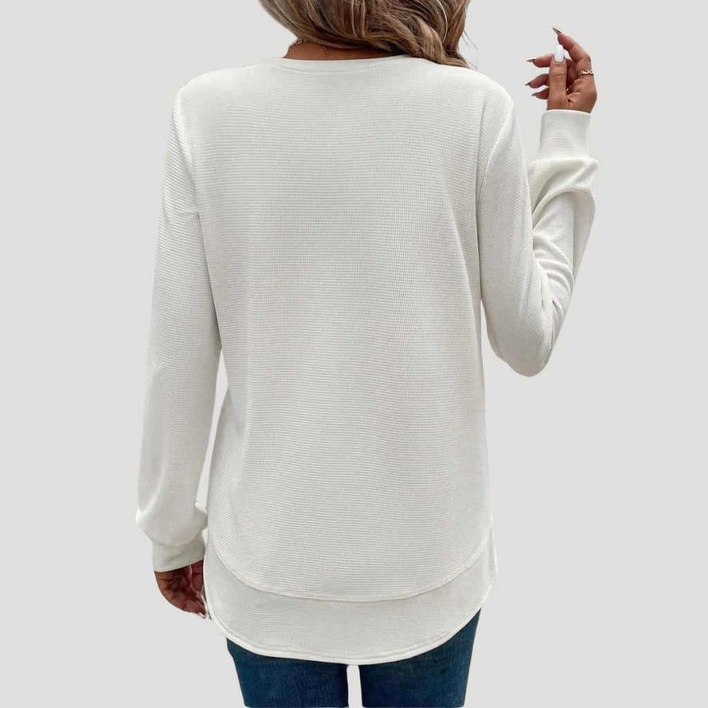 Women’s Long Sleeve Tunic Top Round Neck Relaxed Fit Shirt