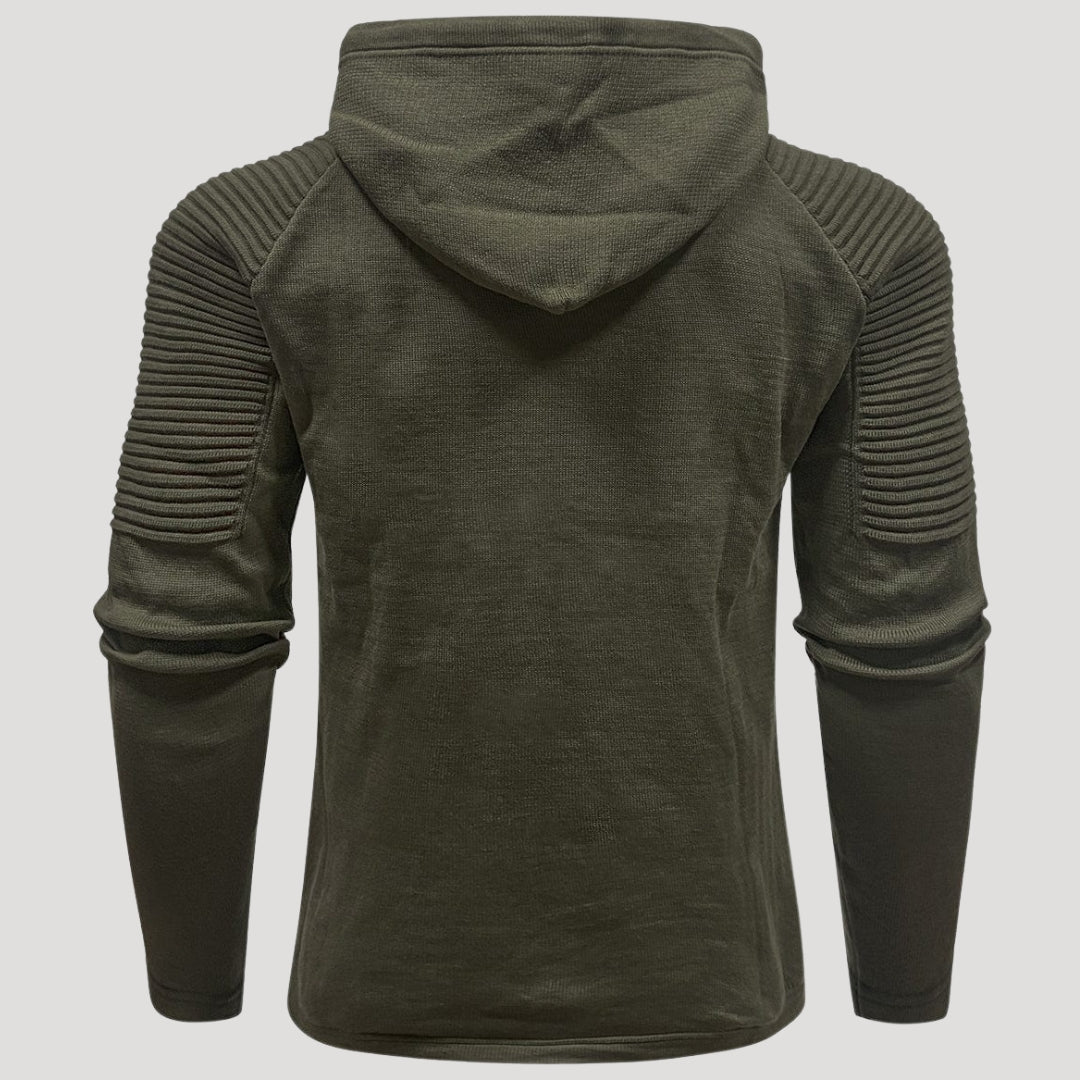 Men’s Knit Pullover Hoodie Ribbed Sleeve Sweatshirt