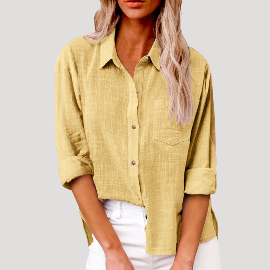 Women's Linen Shirt Long Sleeve Relaxed Fit Pocket Summer Casual