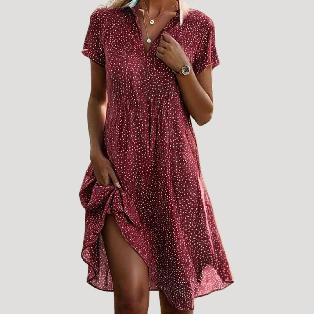 Women’s Summer Dress Midi Casual Polka Dot Short Sleeve