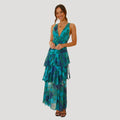 Women’s Summer Dress Floral Maxi Ruffle Tiered V Neck