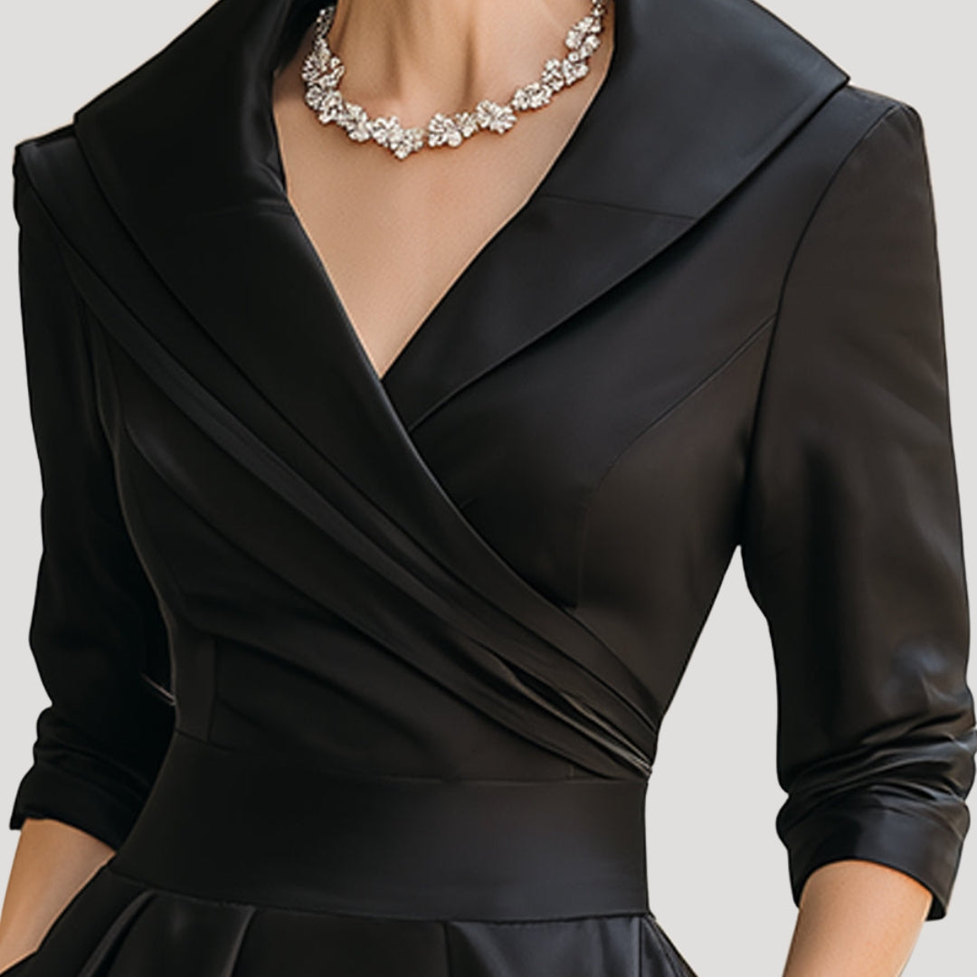 Women Wrap Midi Dress V Neck Elegant Fit Flared Skirt