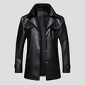Men’s Leather Longline Jacket Snap Front Collared Outerwear