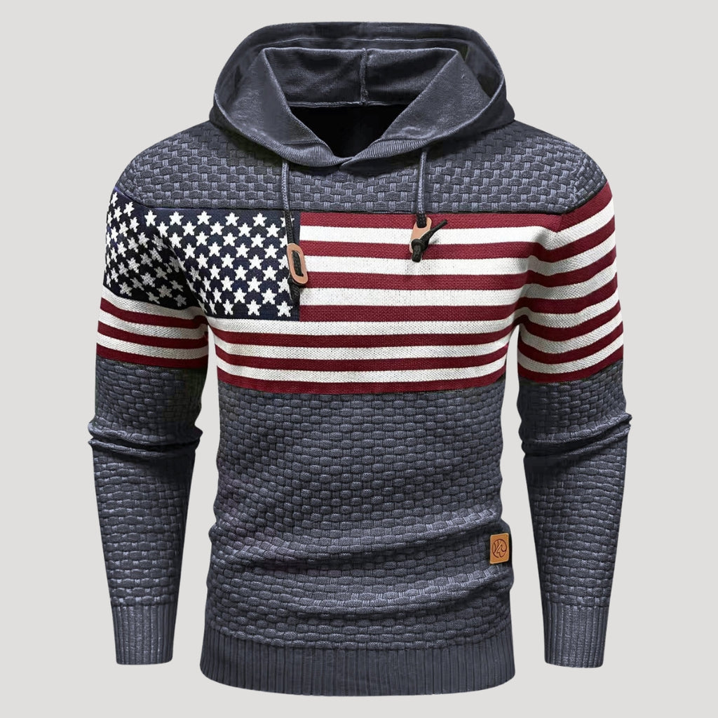 Men’s American Flag Graphic Hoodie Casual Knit Pullover Top