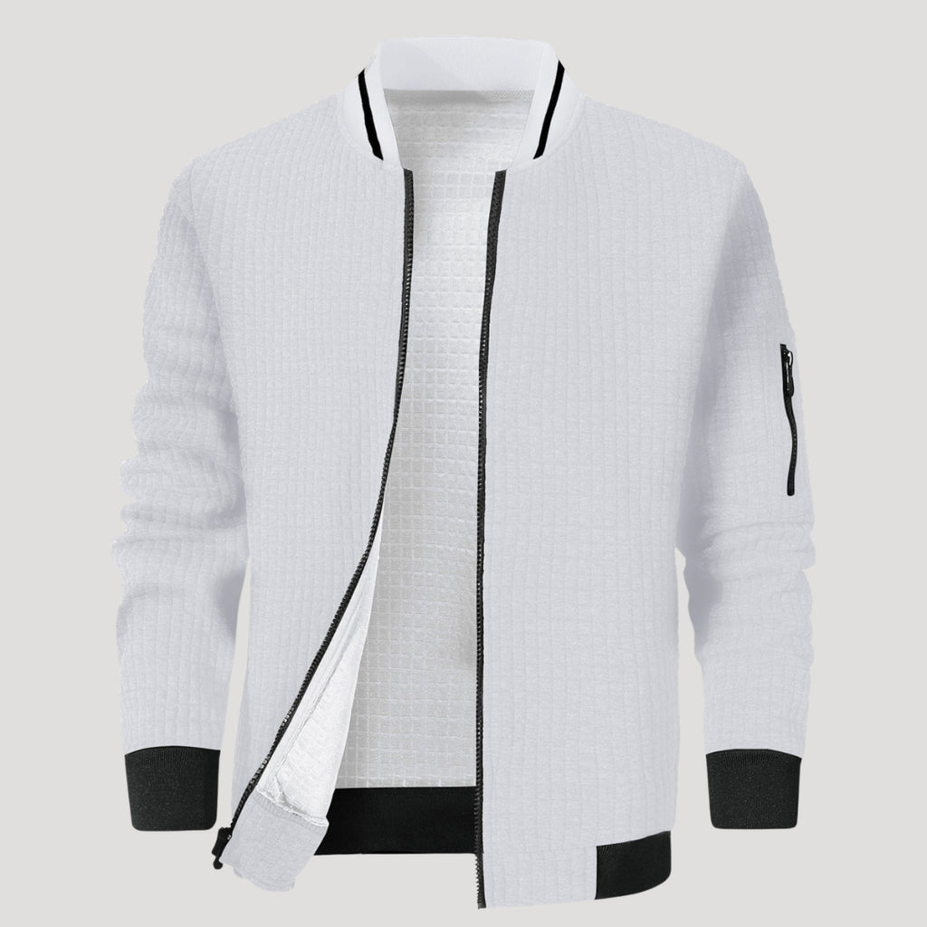 Men’s Textured Zip Up Bomber Jacket Casual Outerwear Coat