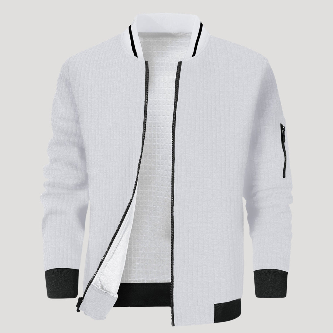 Men’s Textured Zip Up Bomber Jacket Casual Outerwear Coat