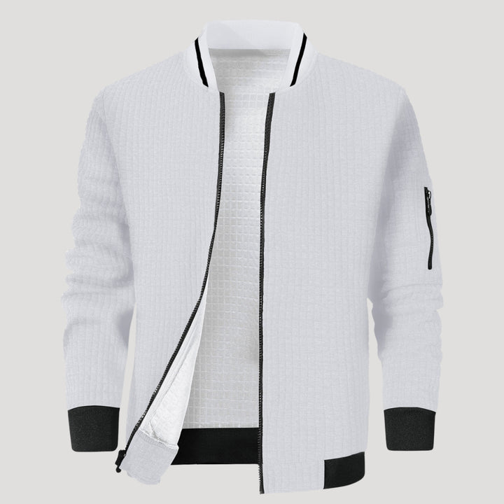 Men’s Textured Zip Up Bomber Jacket Casual Outerwear Coat