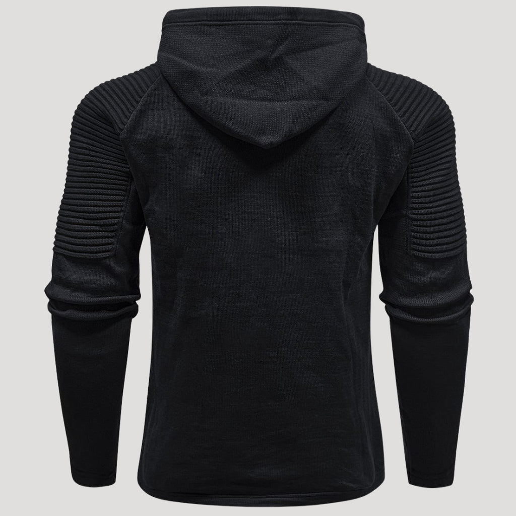 Men’s Knit Pullover Hoodie Ribbed Sleeve Sweatshirt