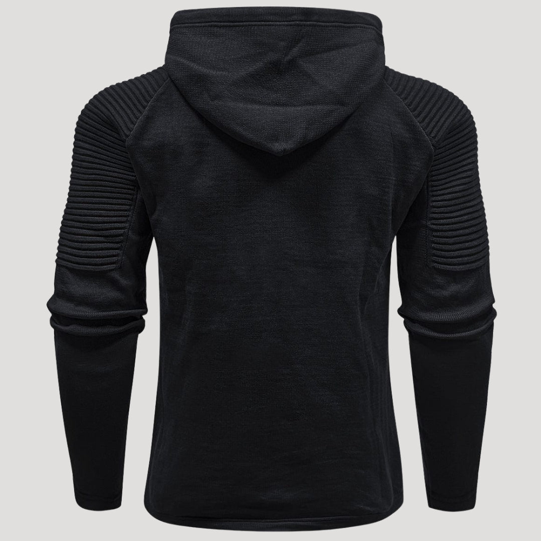 Men’s Knit Pullover Hoodie Ribbed Sleeve Sweatshirt