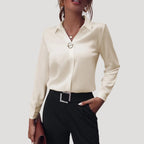 Women’s Button Down Collared Blouse Long Sleeve Office Top
