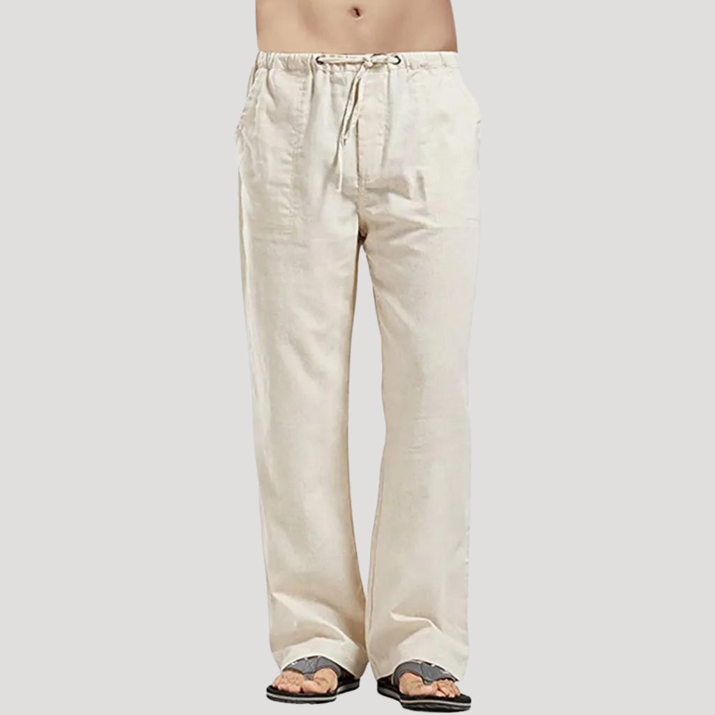 Men’s Linen Pants Drawstring Relaxed Fit Casual Trousers