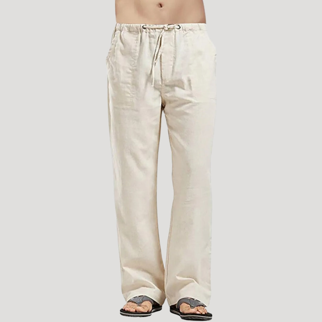 Men’s Linen Pants Drawstring Relaxed Fit Casual Trousers